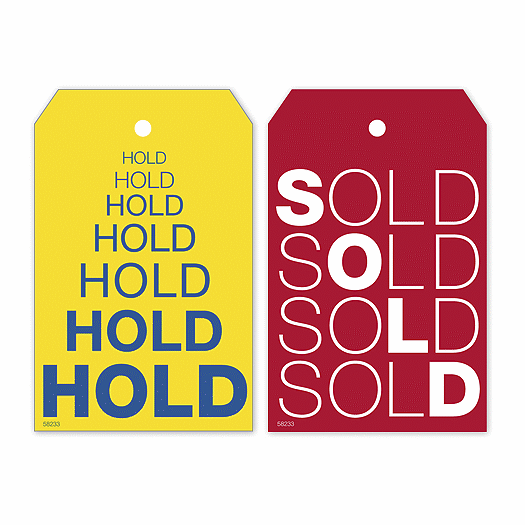 Reusable Hold & Sold Tag Set w/Repeating Words 2 x 3.125