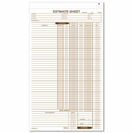 Estimate Sheets