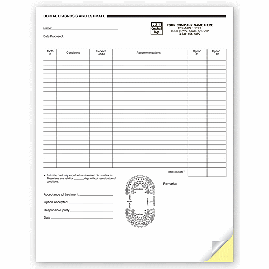 Dental Diagnosis and Estimate Forms, 2 Part