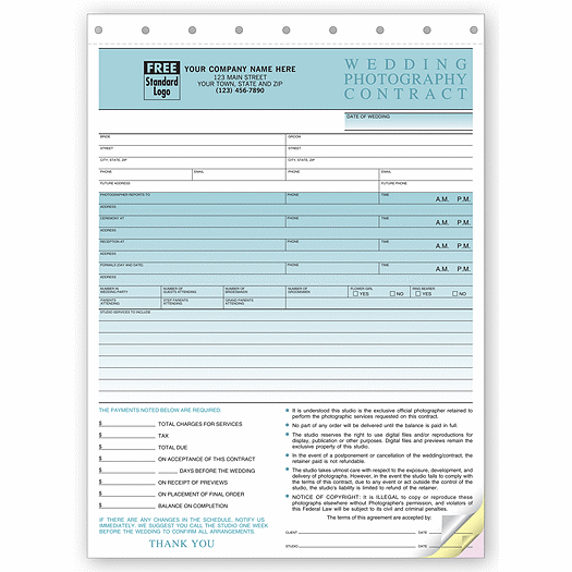 Wedding Photography Contract - 8 1/2 x 11 - Sets