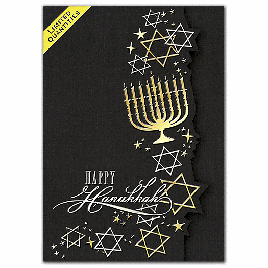 Golden Menorah Hanukkah Cards