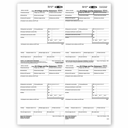 2020 4-Up Laser W-2 , Employee Copy, W-Style