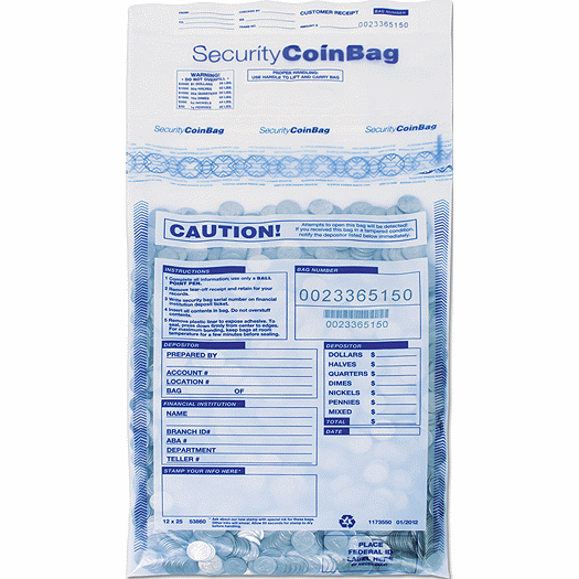 12 x 25  Heavy Duty Coin Deposit Bag, Clear, Large