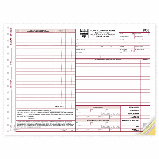Repair Orders - California State with Small Terms Area