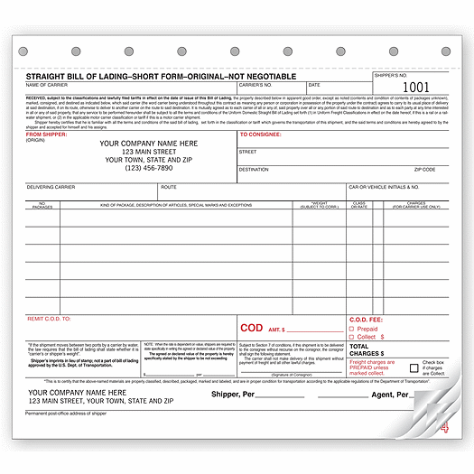 Bills of Lading - Small Carbonless