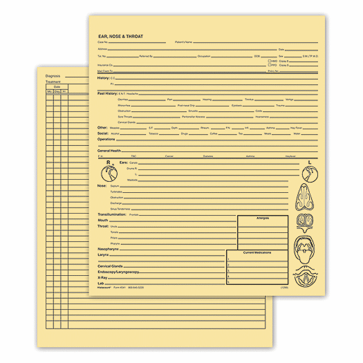 Record Form, Ear Nose and Throat,  Folder Style 5 x 8