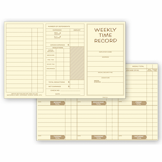 Pocket Size Weekly Time Cards