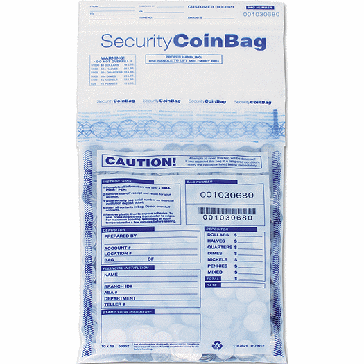 10 x 15  Heavy Duty Coin Deposit Bag, Clear, Small