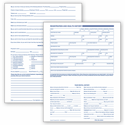 Dental Registration and Health History, 2 Sided, Card File F