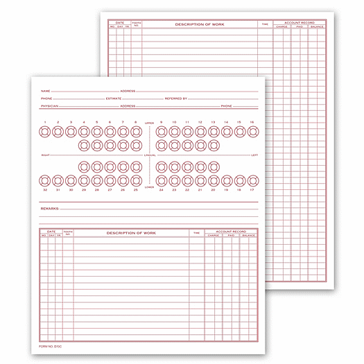 Dental Exam Record, Numbered Teeth System C, Folder Style