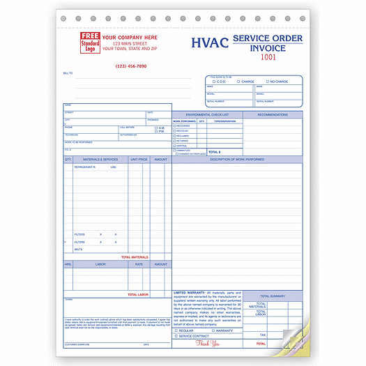 Service Orders, HVAC, Large Format