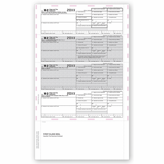 2020 14  4-Up Laser W-2, Employee Copy, Horiz, Pressure Seal