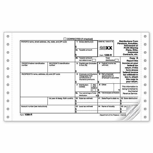 2020 Cont 1099-R, 4-part, Carbonless Electronic Filing Dated