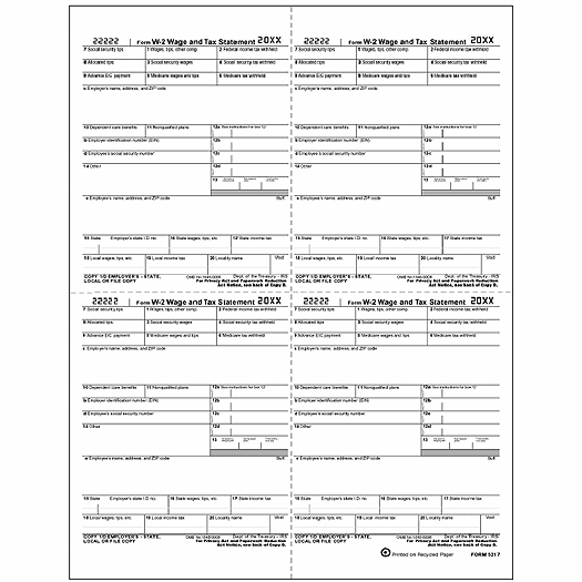 2020 4-Up Laser W-2, Employer Copy, W-Style, Bulk