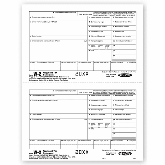2020 Laser W-2, Employee Copy 2/Copy C, Bulk