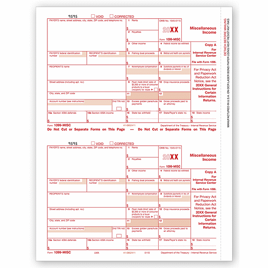 2020 Laser 1099-MISC Income, Federal Copy A, Bulk