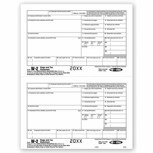 2020 Laser W-2, Employee Copy 2/Copy C