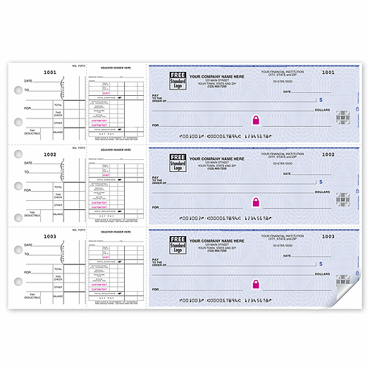 Deluxe High Security 3-On-A-Page Payroll/Disbursement Check