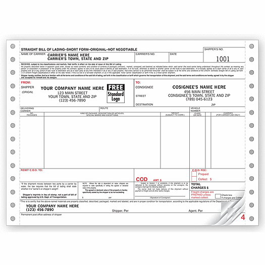 Cont. Bill of Lading Form