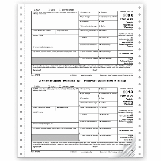 Continuous W-2G, 6-part Carbonless, Electronic Filing