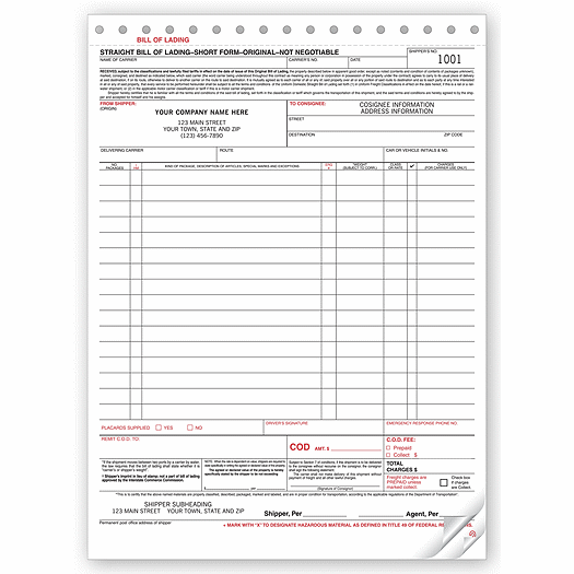 Large Format Carbonless Bills of Lading