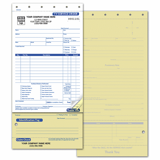 TV Service Order, Carbonless