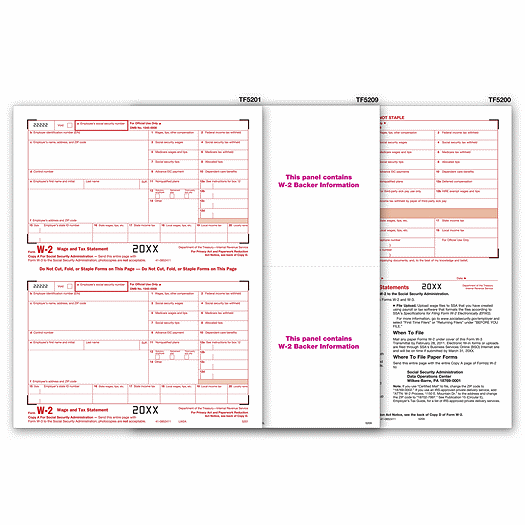 2020 Blank Laser W-2 Set with Backer, 4-part