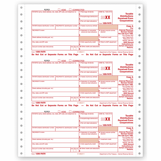 2020 Continuous 1099-PATR, 4-part, Carbonless