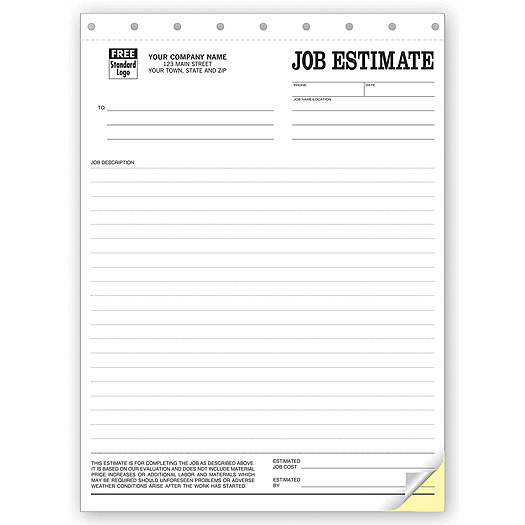Job Estimate Forms, Sets