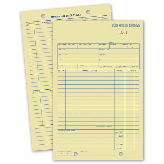 Job Work Order Cards, Padded