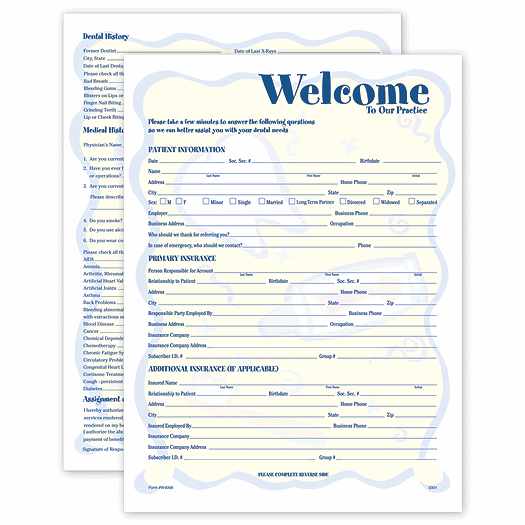Two-Sided Registration & History Form, Smile Helpers Design