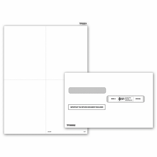 2020 4-Up Blank Laser W-2 without Backer with Envelope