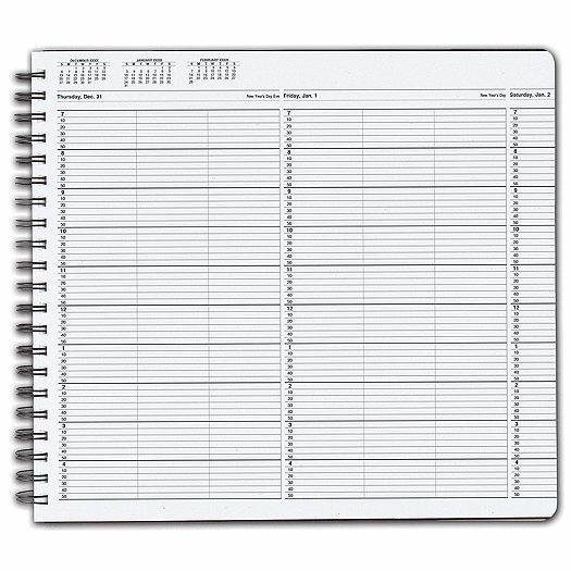 TimeScan 3 Col Wirebound Book - 10 Min, 7am-5pm