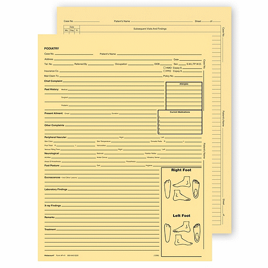 Podiatry Exam Record Form, Without Account Record