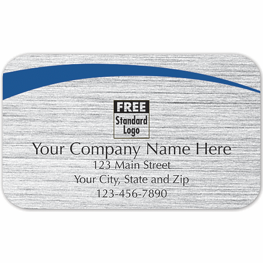 Rectangular Label on Brushed Silver w/Blue Arc 2.5x1.5