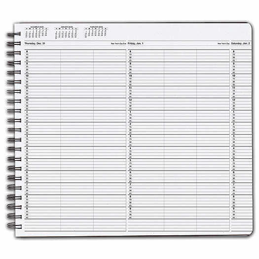 TimeScan 3 Col Wirebound Book - 15 Min, 8am-10pm w/extra hr