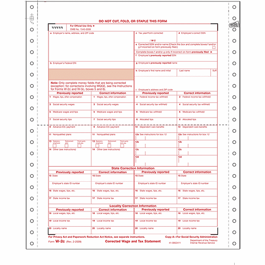 2020 Continuous W-2C Corrected Wage & Tax Statement