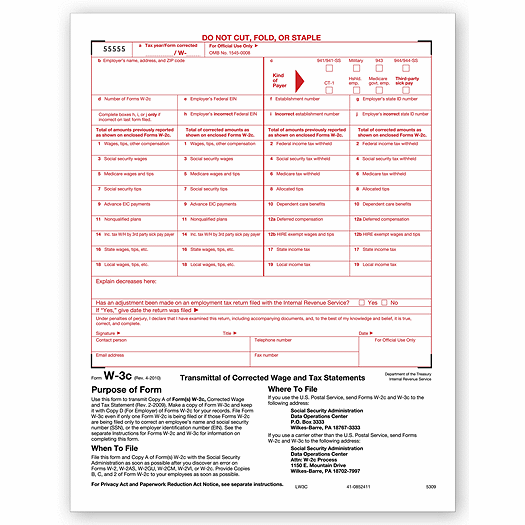 2020 Laser W-3C Transmittal of Corrected Income