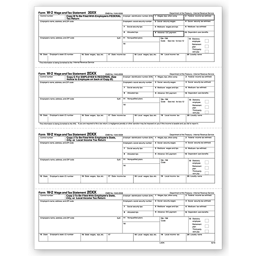 2020 4-Up Laser W-2, Employee Copy, N-Style, Horizontal
