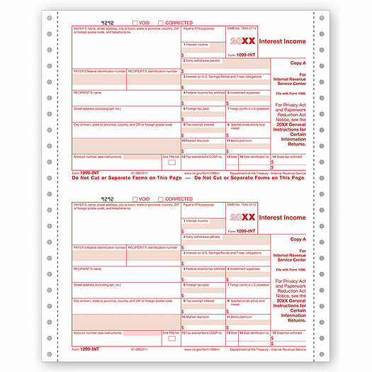 2020 Continuous 1099-INT Income Carbonless Electronic Filing