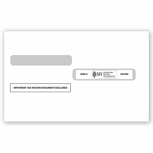 2020 4-Up Box Laser W-2 Double-Window Envelope, Self-Seal