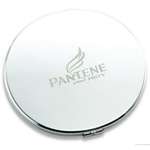 Shiny Silver Round Compact Mirror with Regular & Magnifying Mirrors