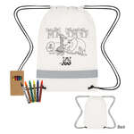 Lil' Bit Reflective Non-Woven Coloring Drawstring Bag w/ Crayons