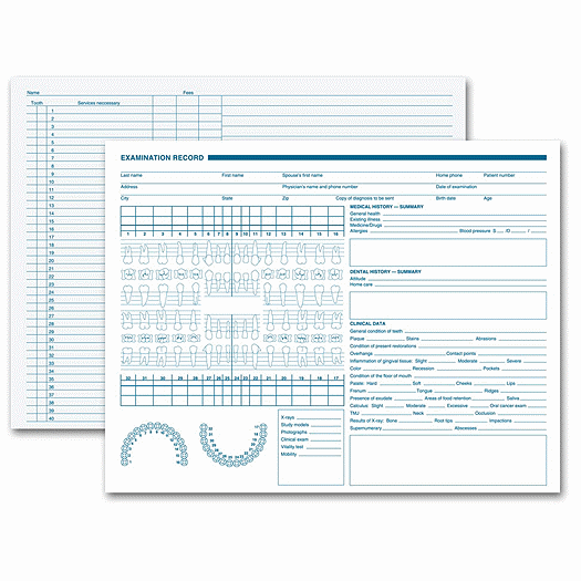 Dental Exam Record, Anatomic Diagrams, Horizontal Format