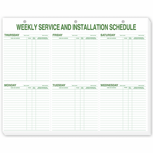 Weekly Service & Installation Schedule Pad, Hole Punch