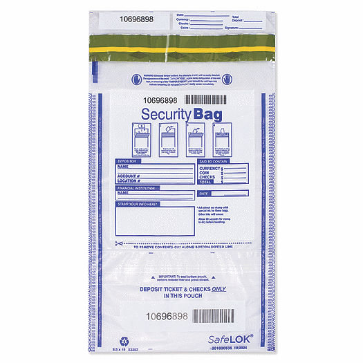 9 1/2 x 15  Dual Pocket Deposit Bag. Clear