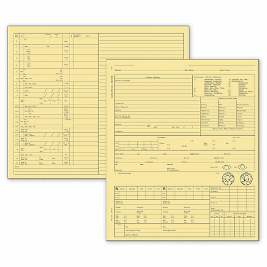 Optometry Exam Record Form, Folder Style - Card File, Buff