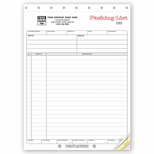 Packing Lists - Large Carbonless