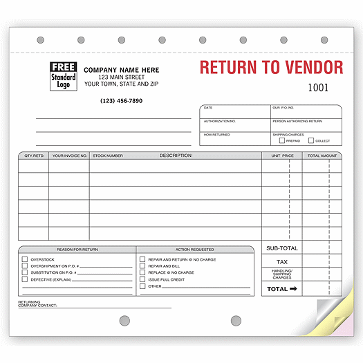 Return to Vendor Forms Sets