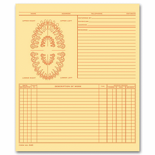 Dental Exam Record, Unnumbered Teeth, Folder Style, Buff